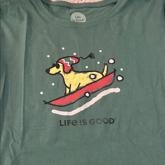 Green Long Sleeve Shirt with Dog Graphic Life is good - Picture 2 of 4